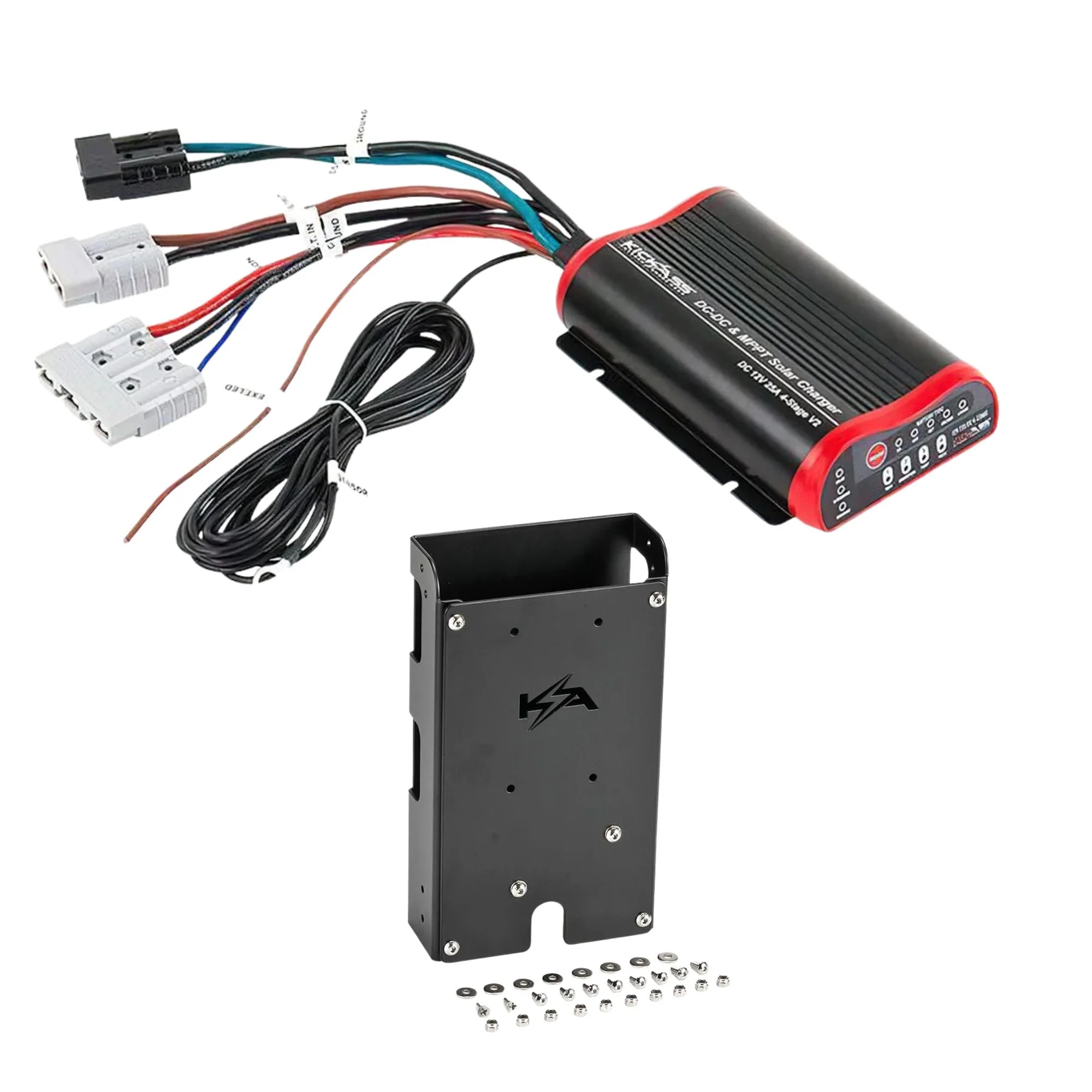 KickAss 25A DCDC Charger with Solar MPPT + Battery Tray Accessory Panel Bundle