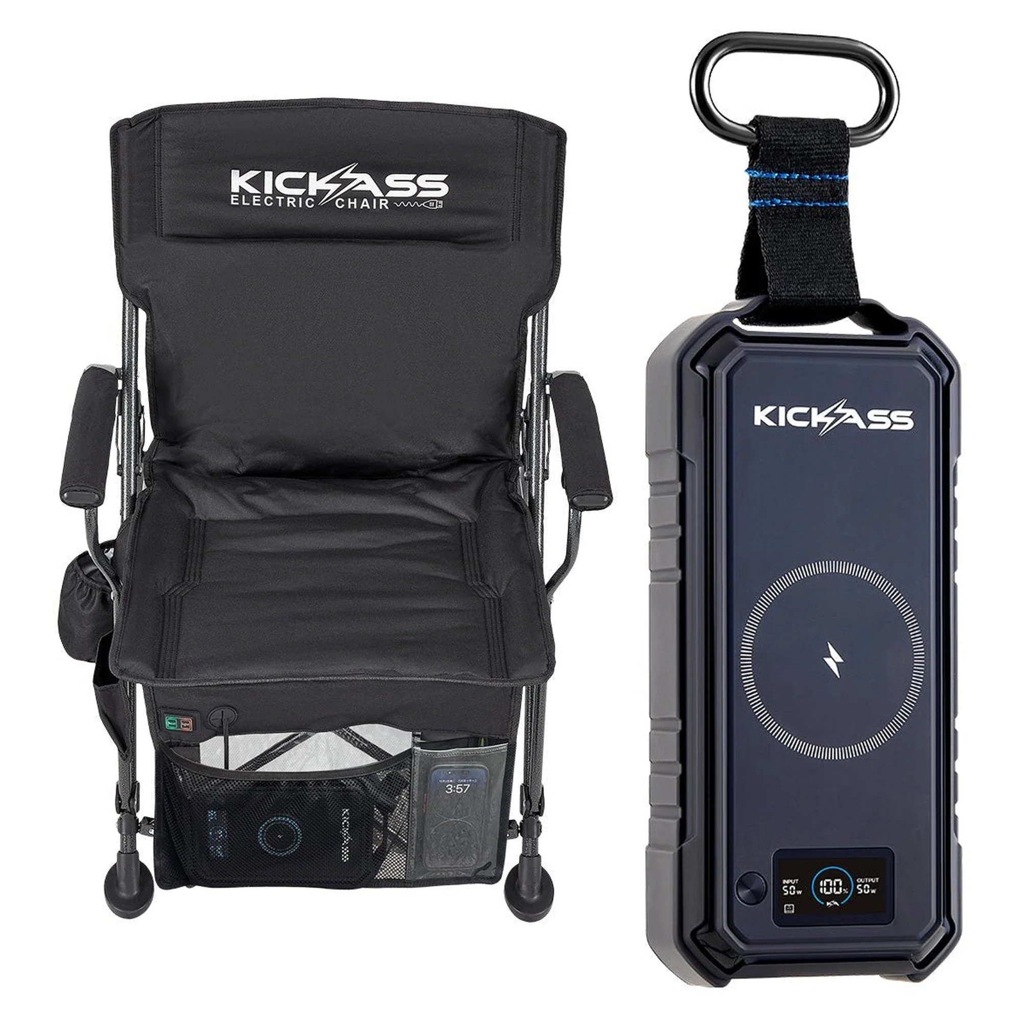 KickAss Electric Camping Chair with Heating Function + KickCharge Swag 88 Bundle