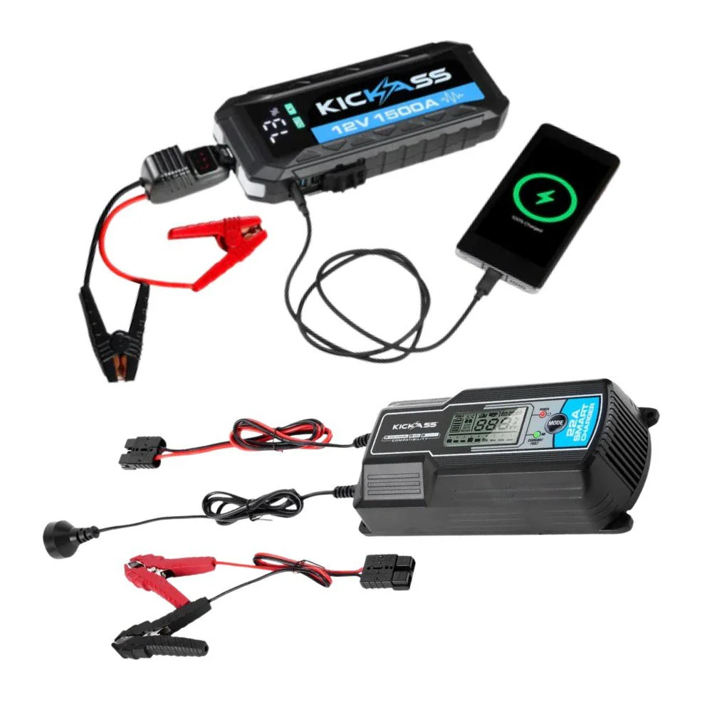 KickAss Battery Charging Bundle with Jump Starter + 22A Charger