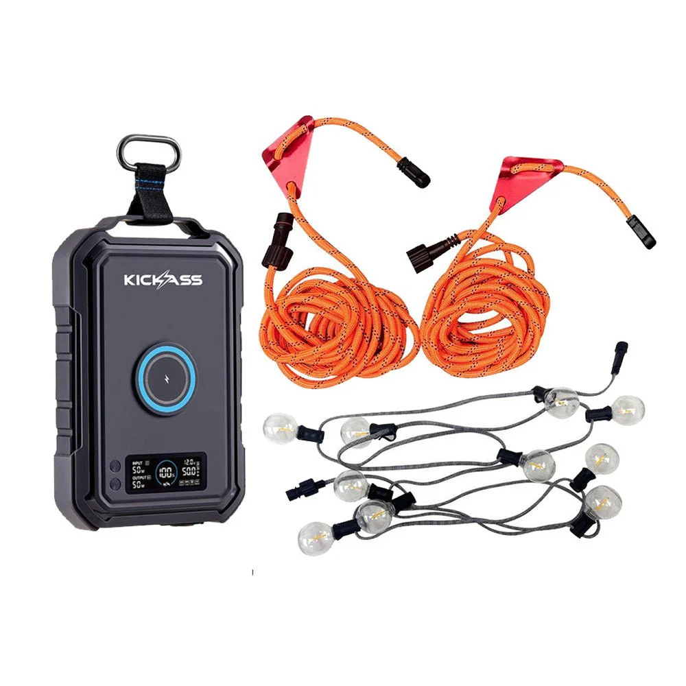 KickAss KickCharge 150Wh Power Pack + Outdoor LED Light Rope Bundle