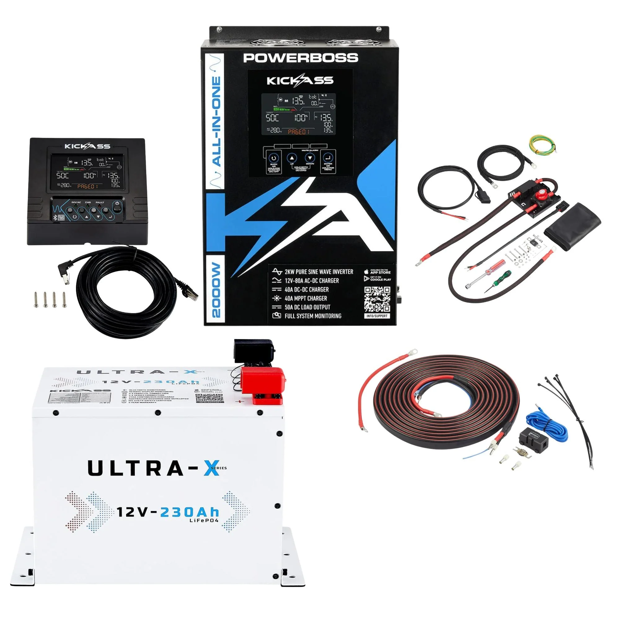 KickAss PowerBoss Canopy Base Bundle with Ultra-X 230Ah White Lithium Battery & Remote Display
