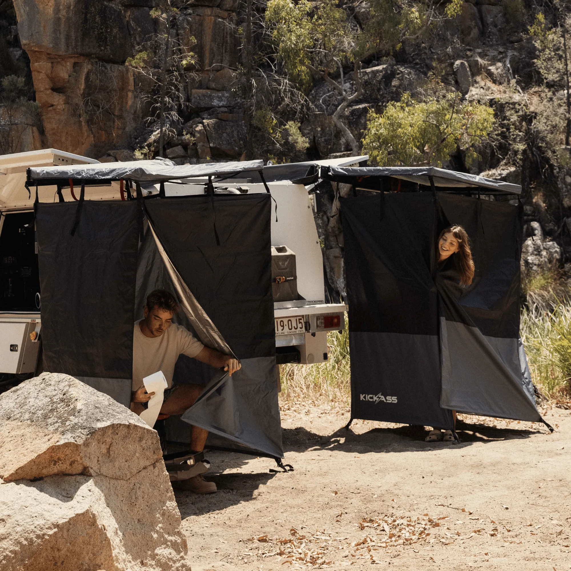 KickAss Premium LEFT Fold-Out Shower Tent Awning and Camping Change Room with LED lighting - Image 2